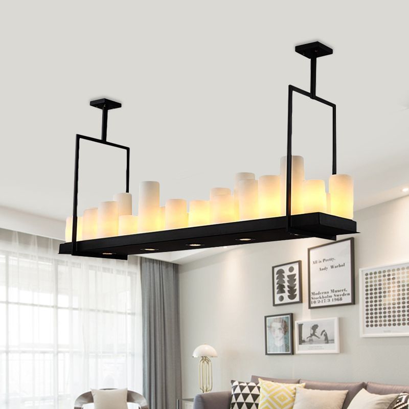8/12/16 Lights Island Pendant Light Traditional Barrel Frosted Glass Hanging Lamp in Black for Dining Room