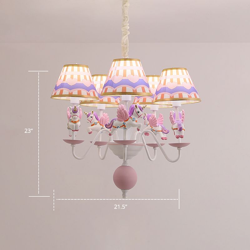 Unicorn Resin Suspension Lighting Cartoon 5-Light Chandelier with Print Empire Shade
