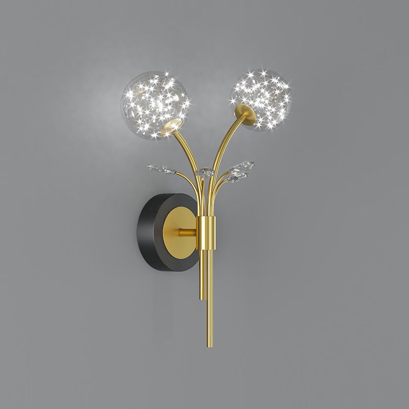 2-lichts Noordse wandlicht metaal Gouden Globe Led Wall Sconce voor woonkamer