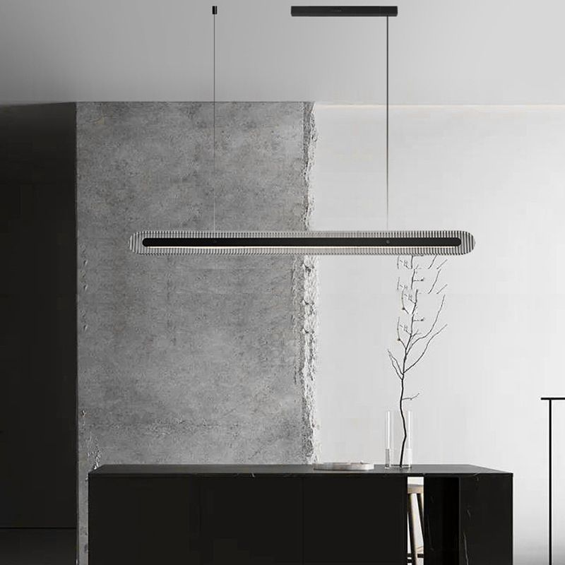 Single Modernism Style Black LED Statement Linear Kitchen Island Light