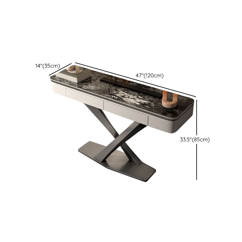 Glam Rectangle Accent Table Stone Sofa Console Table for Hall