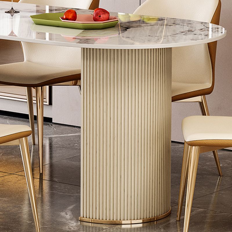 Luxury Free Form Dining Table Sintered Stone Home Fixed Double Base Table