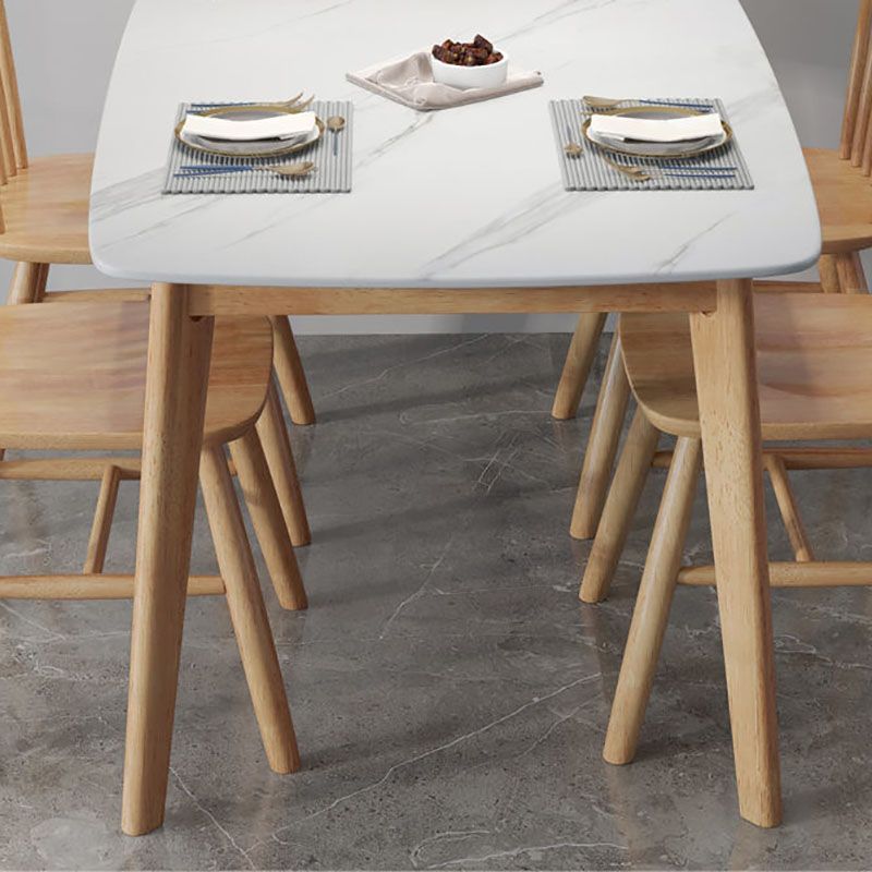 Rectangle Stone Top Table Mid-Century Modern Dining Table with 4 Wood Legs without Chair