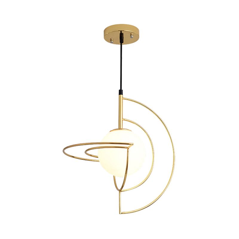 Comedor globe Luz colgante con marco de alambre Metal de vidrio 1 Luz de colgante simple en oro