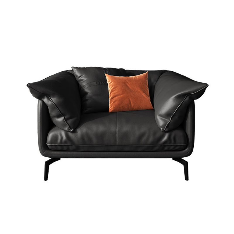 Modern Style Square Armrest Sponge Seat Padding Black Sofa with Pillow Back
