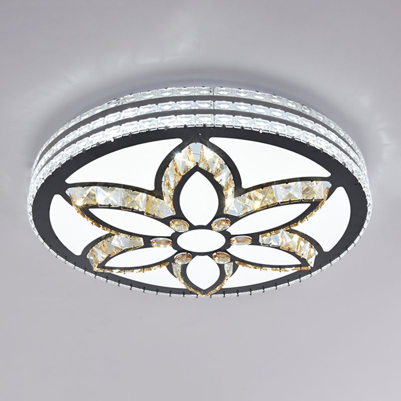 Drum LED Flush Mount Light Simplicity Crystal Bedroom Flush Mount Ceiling Light in Stainless-Steel