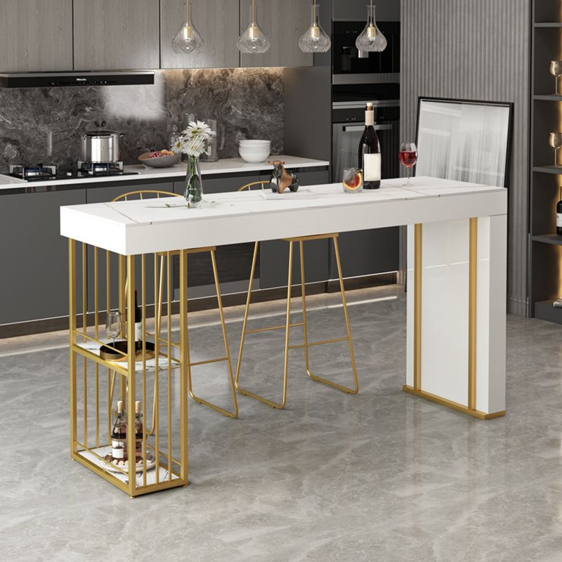 Modern Rectangle Bistro Bar Table Sintered Stone Storage Bar Table