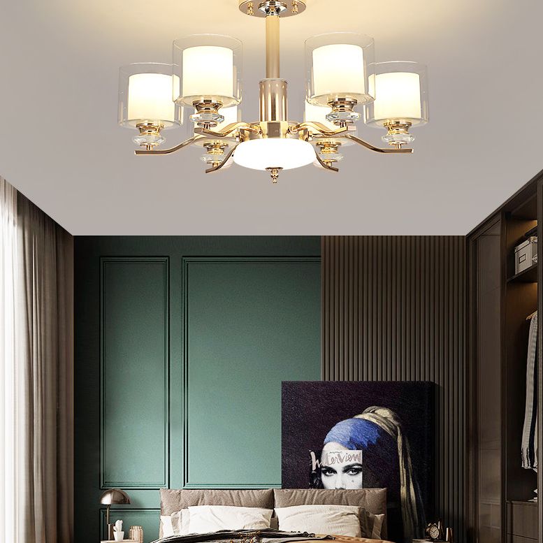 Clear and Frosted Glass Cup Chandelier Minimalist Suspension Lamp for Living Room