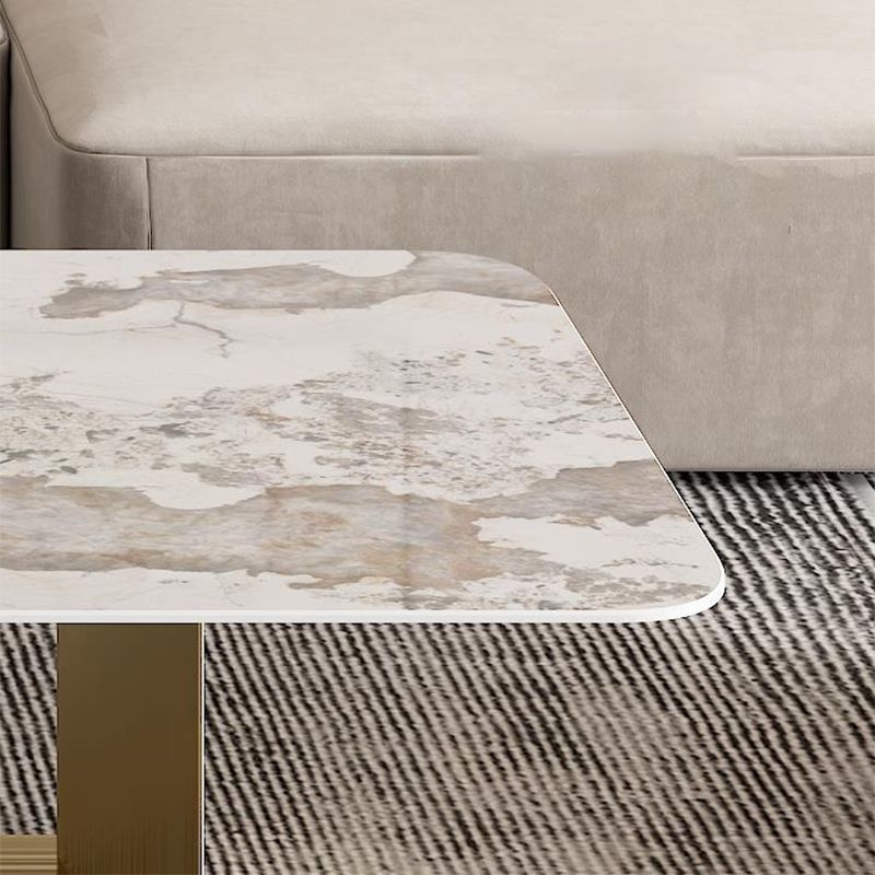 16.5"H Modern Sled Metal Base White Slate Square Top Coffee Table