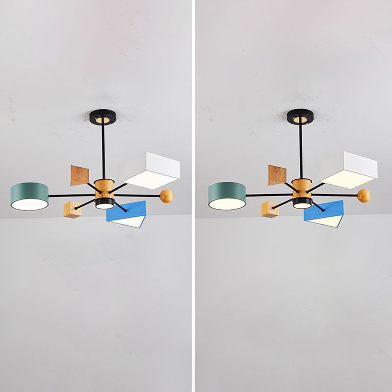 Luce a ciondolo a LED LED in legno con moderno lampadario di macaron in stile creativo con ombra acrilica