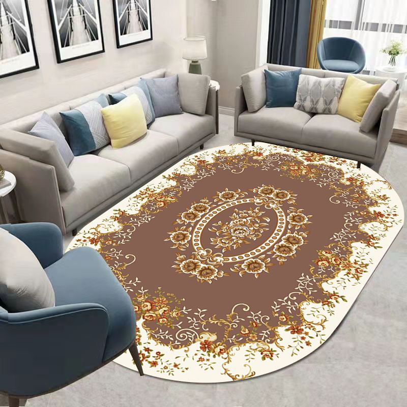 Green Bohemian Rug Blending Graphic Rug Non-Slip Backing Rug for Living Room