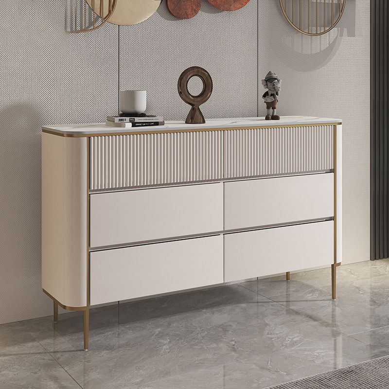 Horizontal Glam Stone Storage Chest Bedroom Chest in White with Drawers