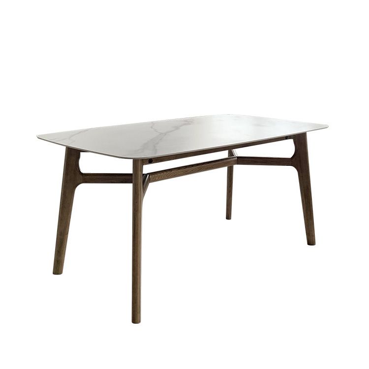 Mid-Century Dining Table with Brown Wood Frame Stone Top Dinette Table