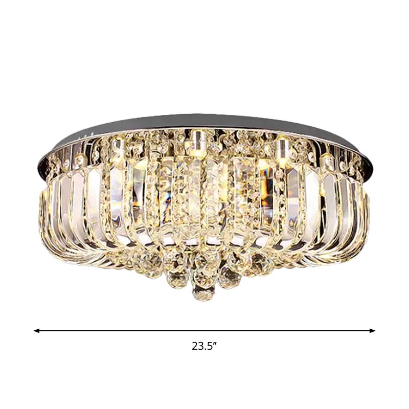 Gold Round LED Ceiling Light Fixture Modern Clear Prismatic Optical Crystal Flushmount in Warm/White Light, 23.5"/31.5" Wide