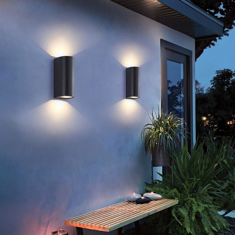 Black Geometric Wall Sconce Fixture Light Modern Style 2-Lights Aluminum Sconce Lamp for Outdoor