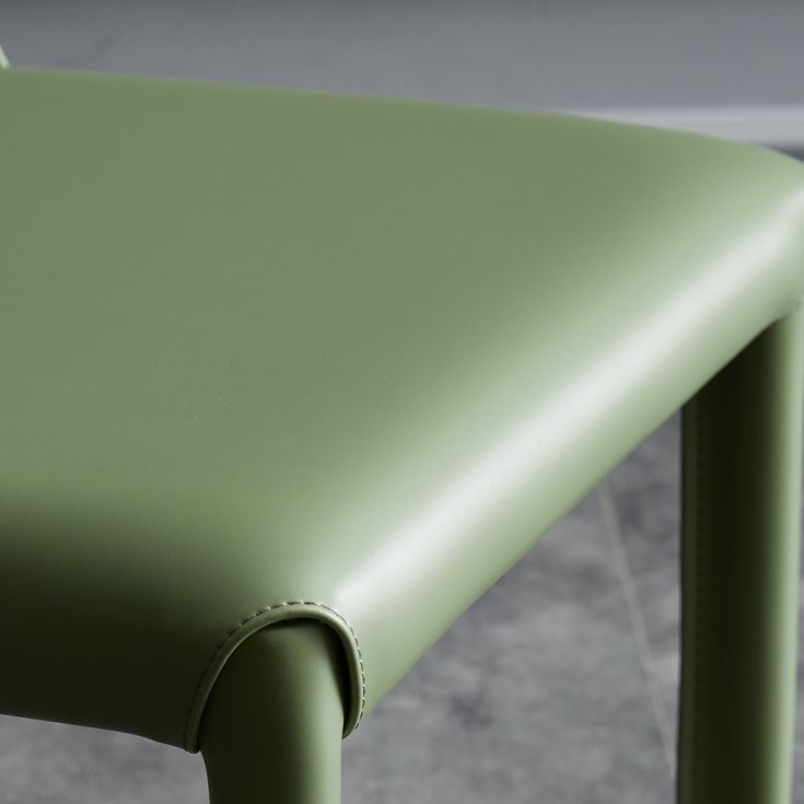Solid Back Armless Dining Chairs Indoor Leather Side Chairs with Metal Legs