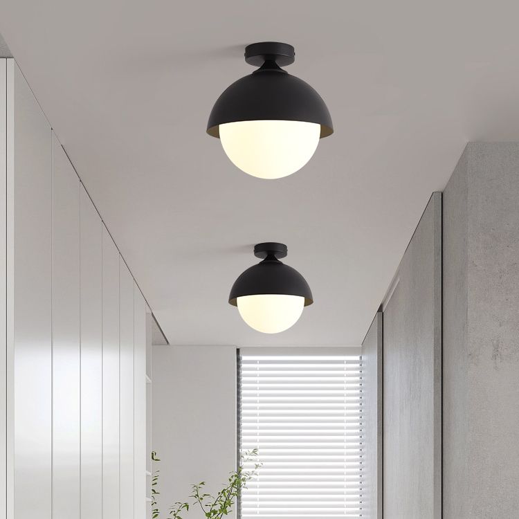 Metal Flush Mount in Black / White Ceiling Flush with Glass Ball Shade