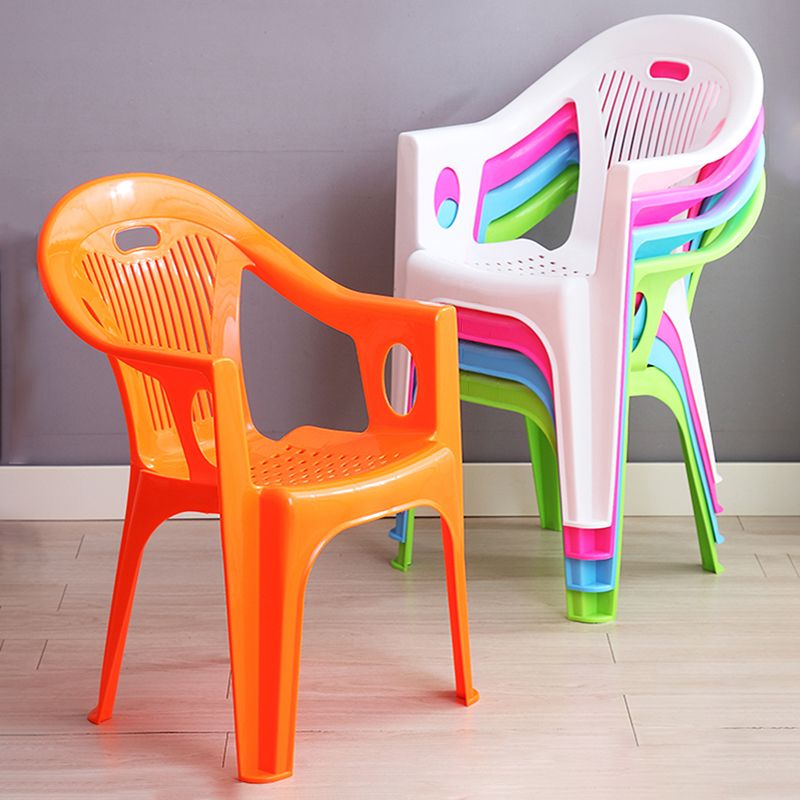Contemporary Style Slat Back Stacking Side Chair Plastic Dining Arm Chairs