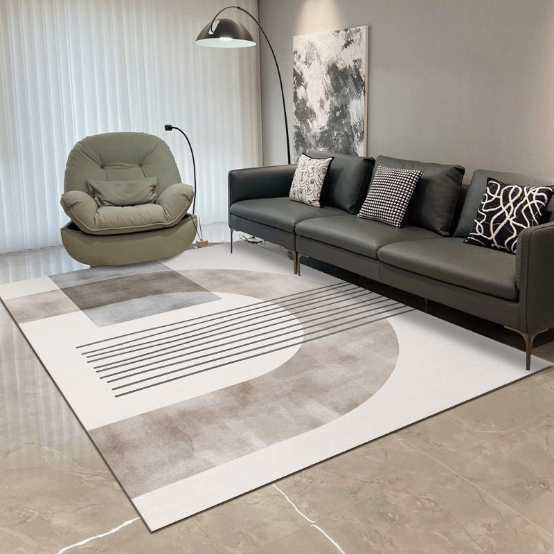 Modern Rectangle Polyster Area Carpet Living Room Non-Slip Backing Geometric Pattern