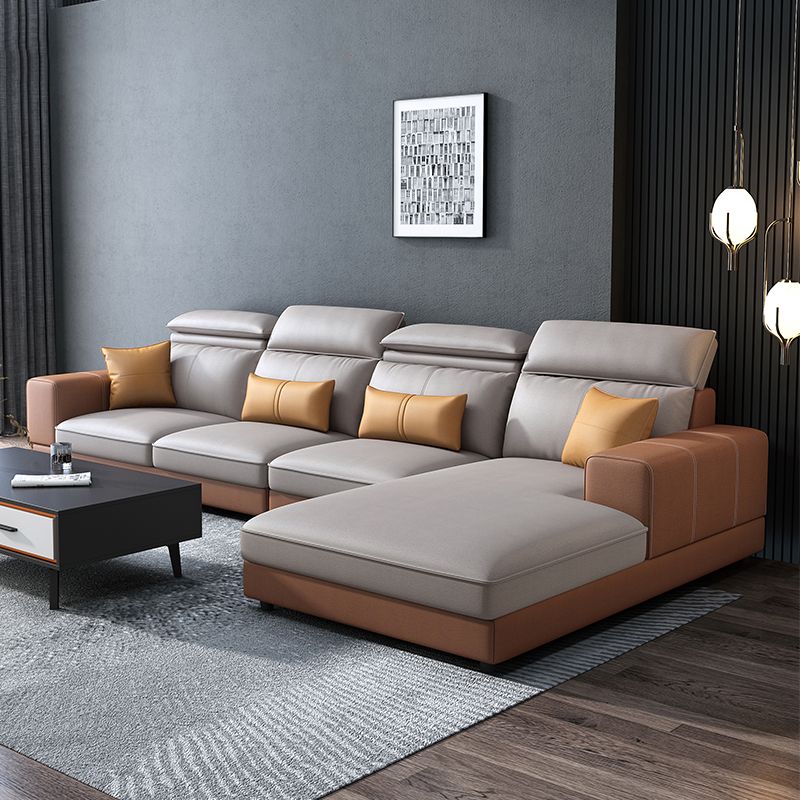 L-Shape Faux Leather Square Arm High Back Sectional with Stain-Resistant