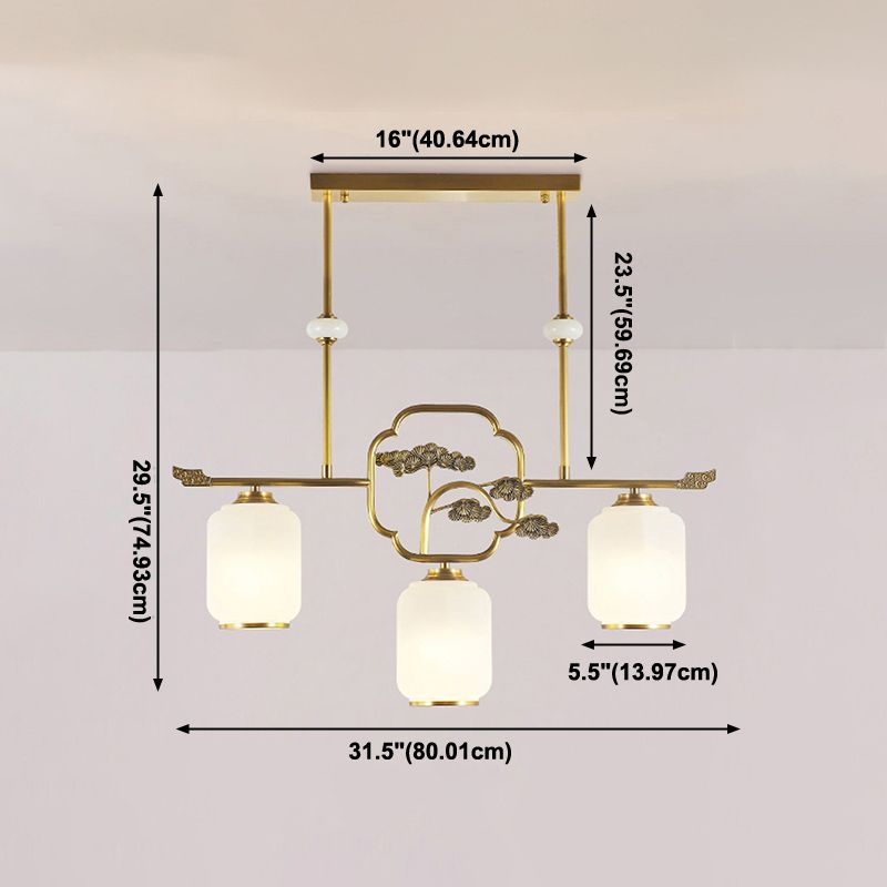 Luminaires d'éclairage de l'île du cylindre moderne Verre 3 Éclairage pendentif léger en or