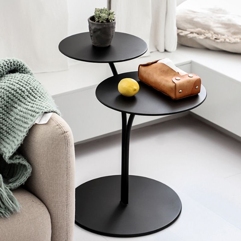 Mid-Century Modern Iron 2-Tier Side Table in Black and White