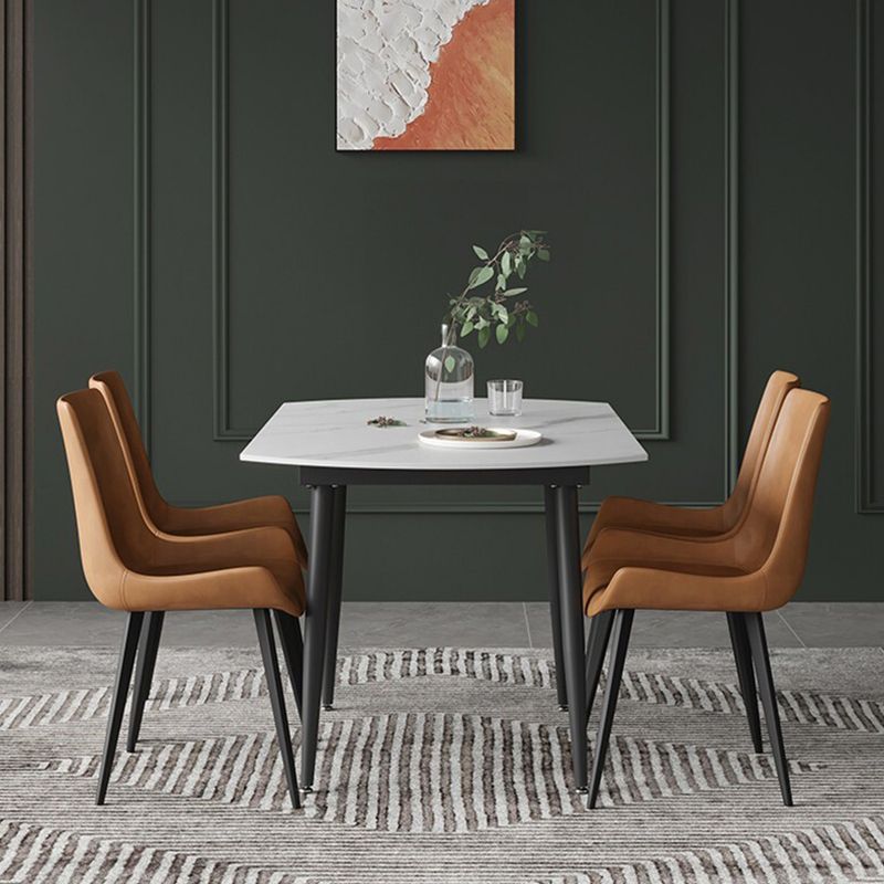 Extendable Round Dining Table Modern Sintered Stone Top Table with 4 Legs