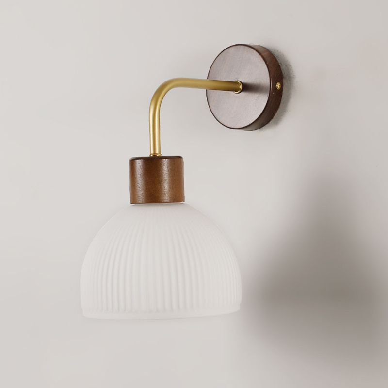 1-Light Wall Lamp Modern Wooden Wall Mount Lamp with Glass Shade for Living Room