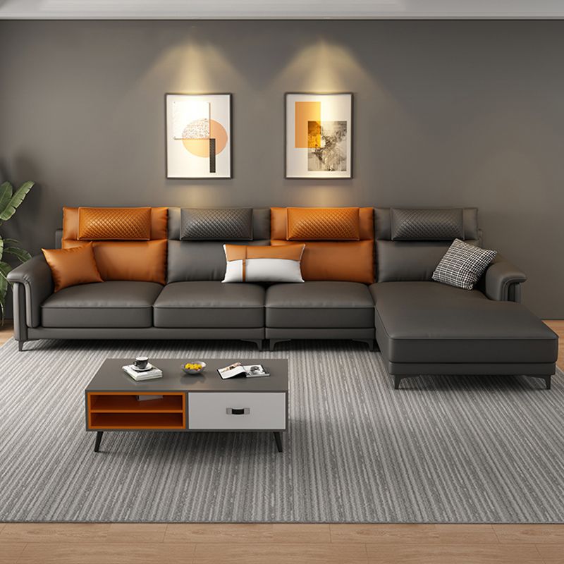Pillow Top Arm Contemporary Back Settee Couch with Pillows in Gray