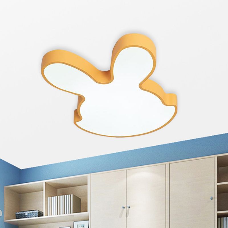 LED Nursery Ceiling Mounted Light Kids Pink/Yellow Flush Mount Lamp with Rabbit Acrylic Shade