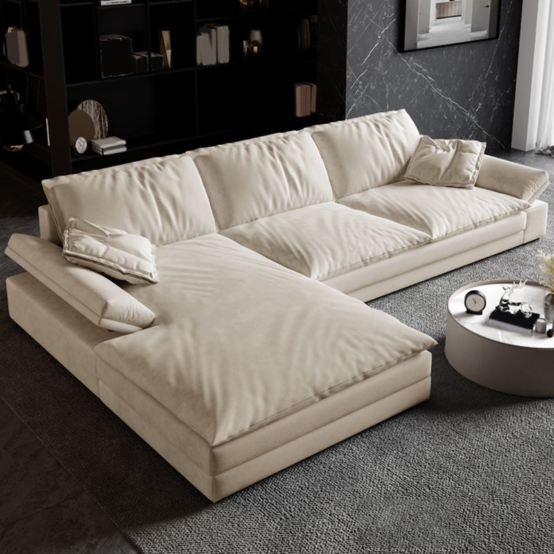 31.5"H White Faux Leather Pillow Top Arm Sofa & Chaise for Living Room