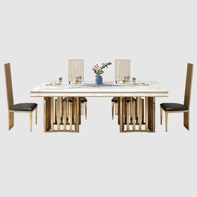 Glam Faux Marble Dining Table Dining Rectangle Table with Metal Legs for Home