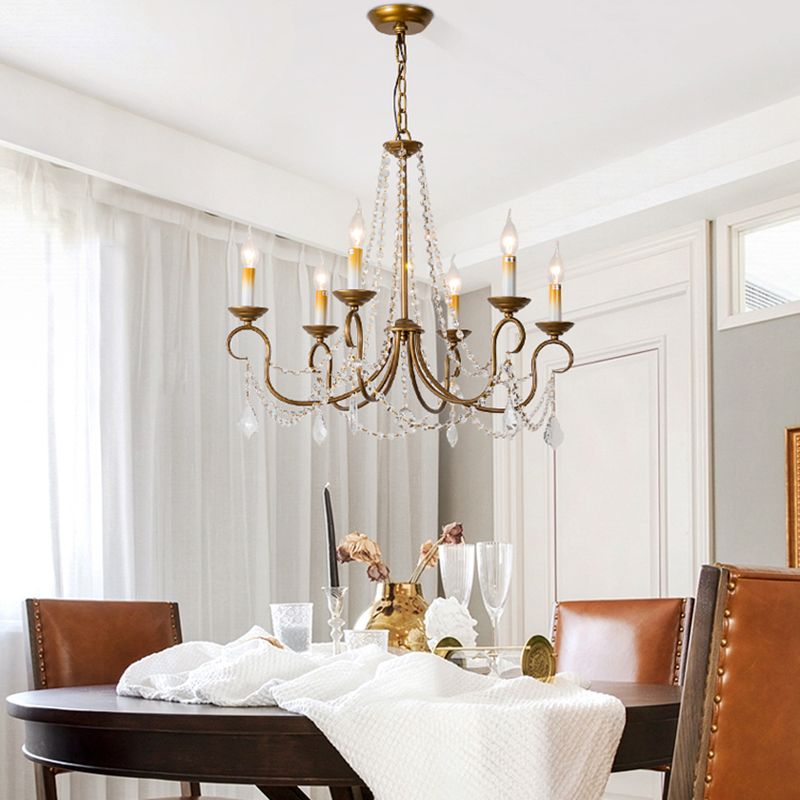 Lustre en laiton vintage Stron de perle de cristal clair 5/9 lumières suspendues avec une ampoule nue