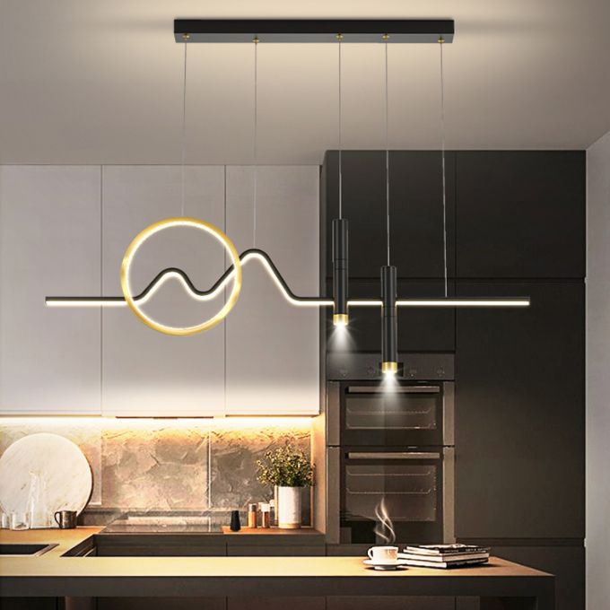 Metal Shaded Pendant Lighting Fixture Simplicity-Style LED Island Lighting Fixture in Black
