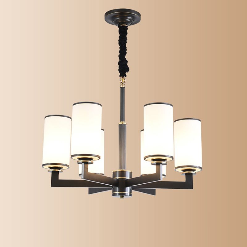 Cylindrical Milk Glass Chandelier Pendant Light Industrial Living Room Chandelier Lighting