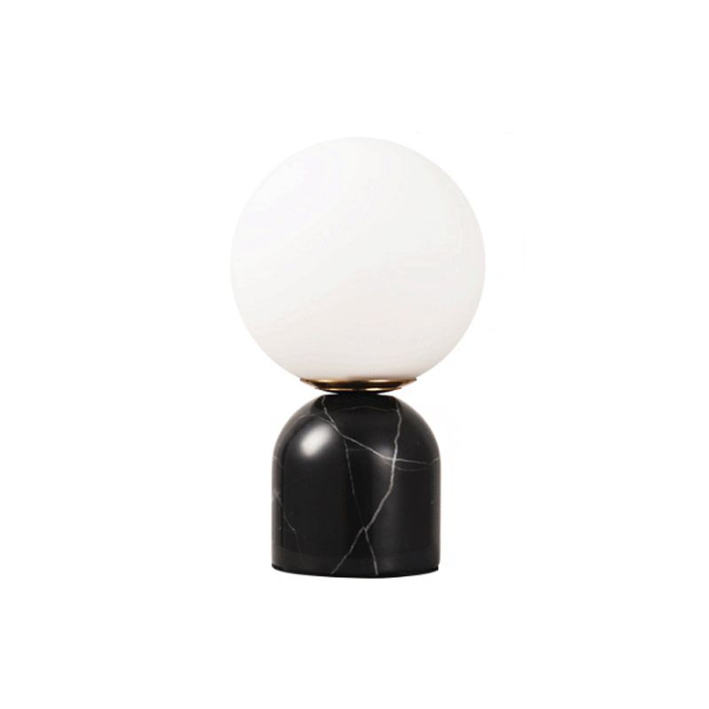 Ball Cream Glass Small Night Lamp Designer 1-Light Green/White/Black Table Light with Dome Marble Base
