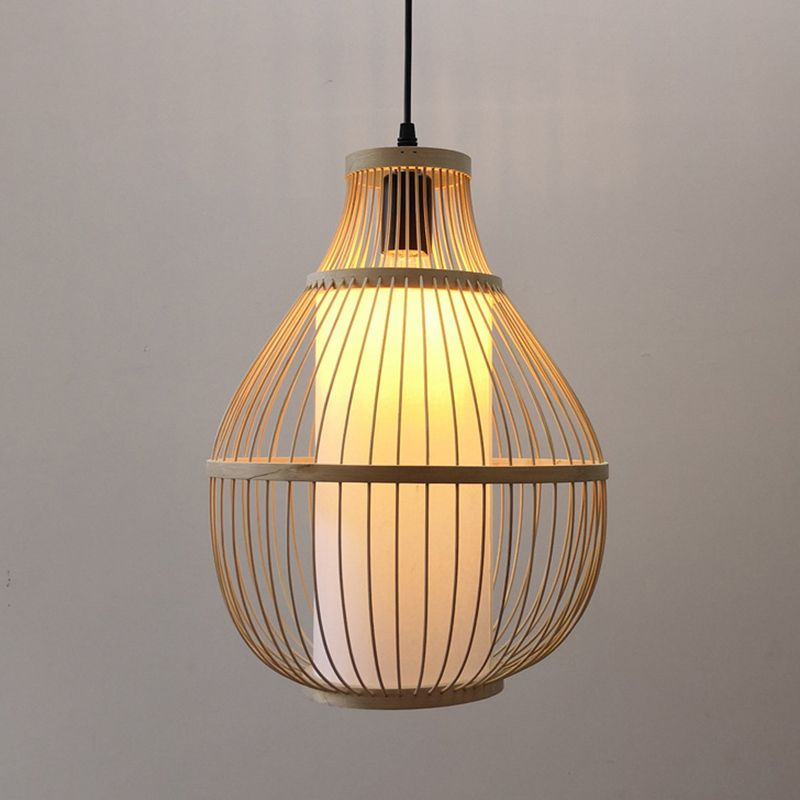 Traan bamboe down verlichting hanger eigentijds 1-head beige plafond hang licht voor eetkamer