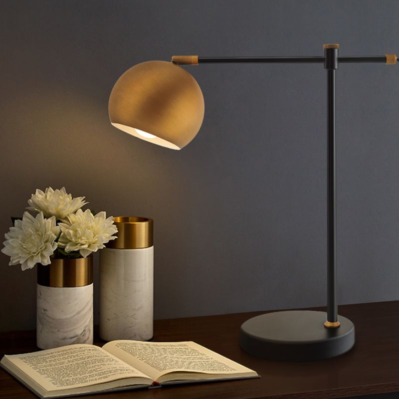 1-Head Bedroom Nightstand Lamp Post-Modern Brass Table Lighting with Globe Metal Shade