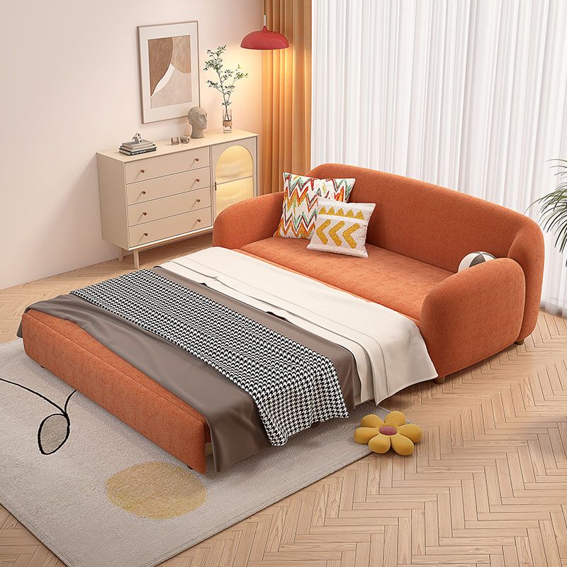 Round Arm Sofa Bed with 2 Pillows Slipcovered Sofa in Orange