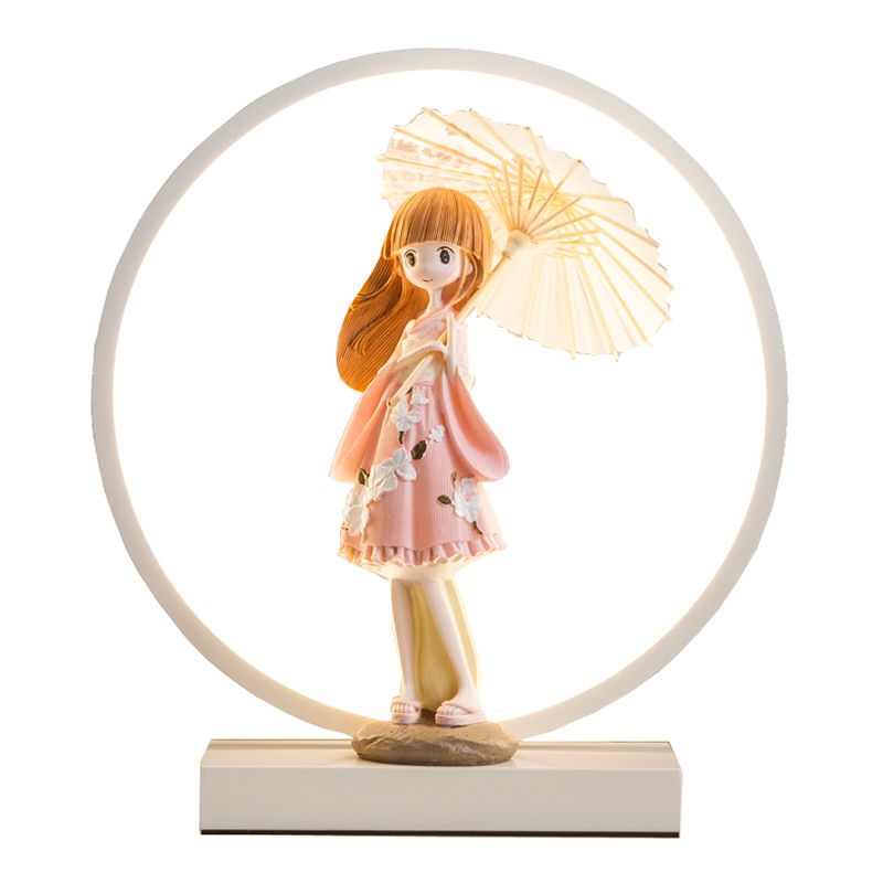 1 Light Circle Nightstand Lamp Modernism Metal Nightstand Lamps in White