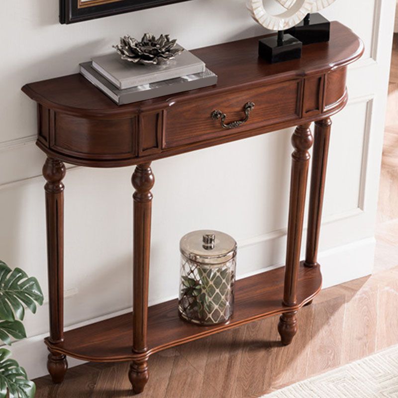 Mid-Century Modern Rubber Wood Console Table Half Moon Sofa Console Table for Hall