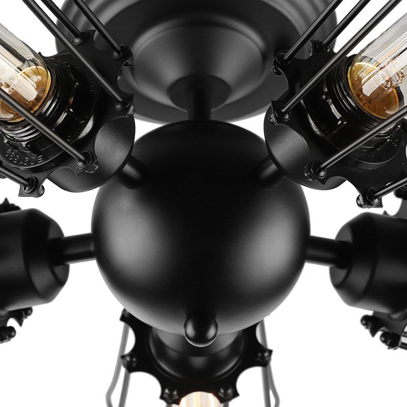 Bombilla Vintage en forma de Semi-Ras de Luz de montaje con Alambre Marco 3/5 Luces de metal en negro para la casa de campo