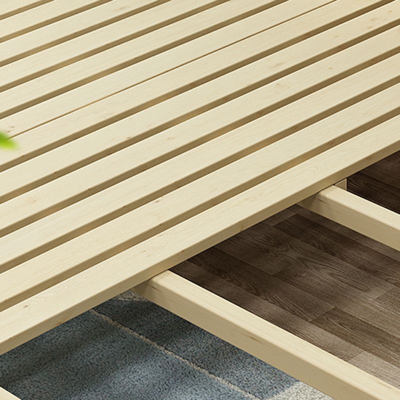 Rectangular Beige Panel Bed Rubberwood and Rattan Bed Frame with Headboard