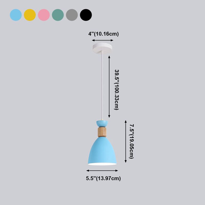 Bowl Shade Hanging Lighting Modern Macaron Style Metal 1 Light Hanging Lamping For Shop