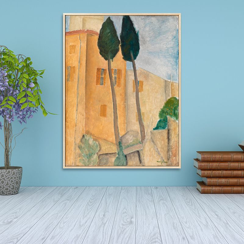 Kids Cannes Town Scenery Canvas Art Yellow Living Room Wall Decor, Textured Surface