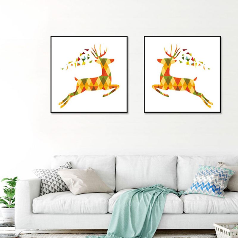 Nordic Deer Canvas Wall Art Family Room Wall Decor in Yellow on White, Multiple Sizes