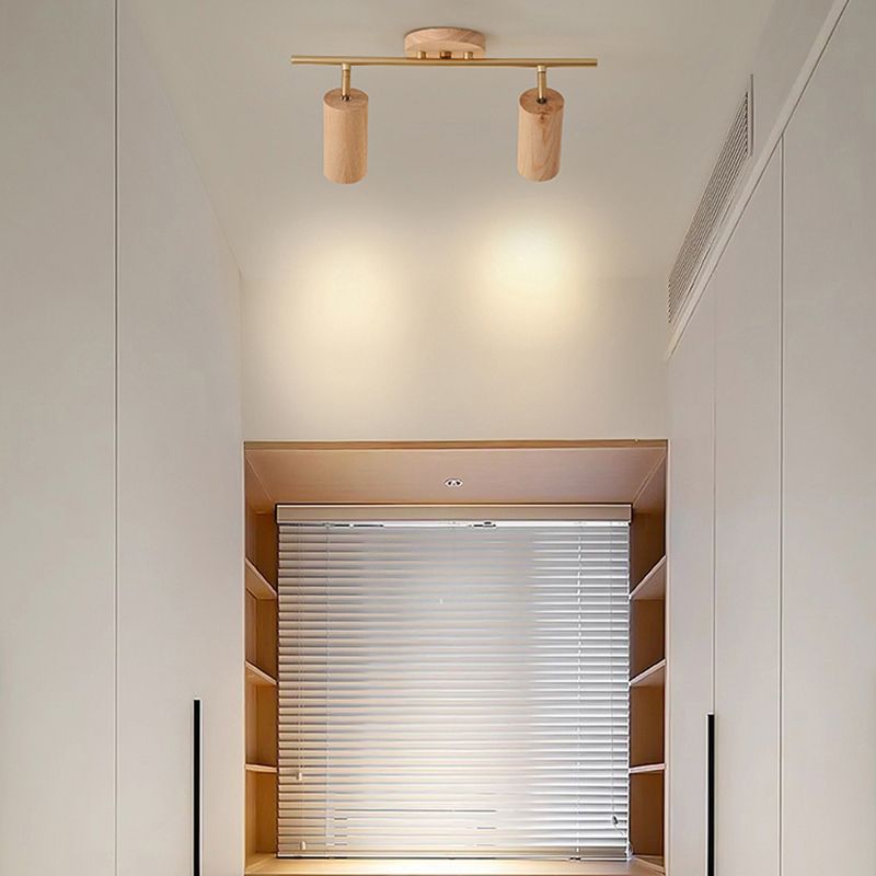 Modernism Ceiling Track Light Wood and Iron Multi - Head Ceiling Semi Flush