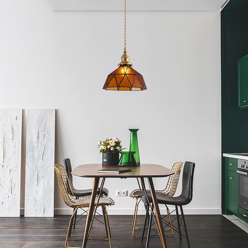 Vintage Glass Pendant Light 1-Light Geometric Ceiling Light Fixture for Hallway