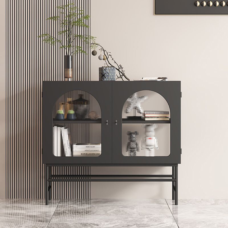 Contemporary Curio Cabinet Metal Glass Doors Display Cabinet for Dining Room