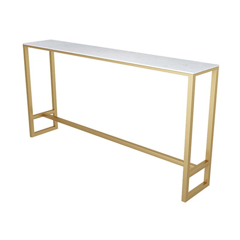 Stone Bar Dining Table Glam Style Rectangle Bar Table with Trestle Pedestal for Kitchen